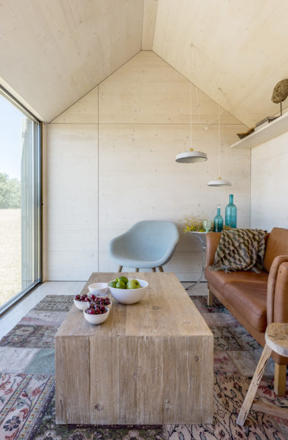 Paredes y techos de madera, salón Casa transportable ÁPH
